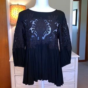 Anthropologie Black Lace Top